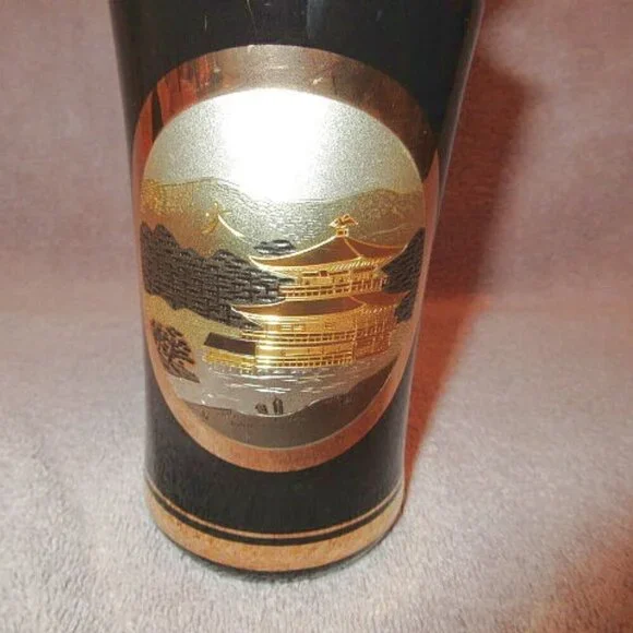 60s Vintage JAPAN Art of Chokin 24K Gold VASE Etched COPPER Gilded PAGODA Asian - Picture 2 of 10